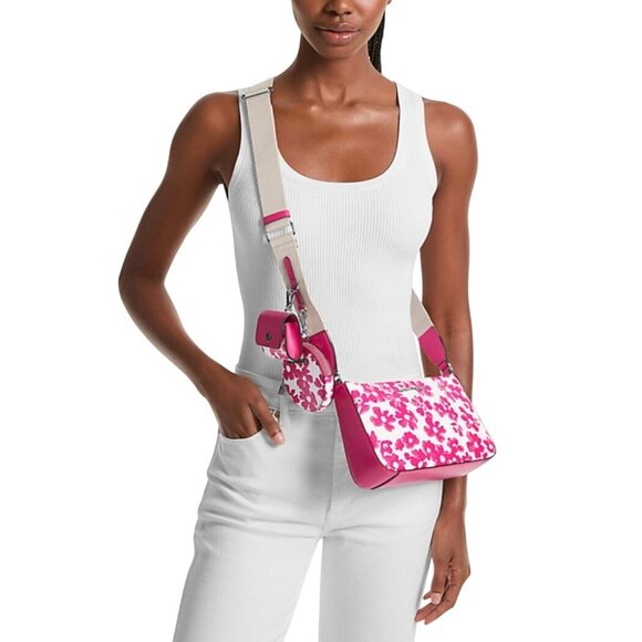 NEW Michael Kors Floral Jet Set S Crossbody W/ Tech Attachment Bag Dragon fruit - Picture 4 of 10